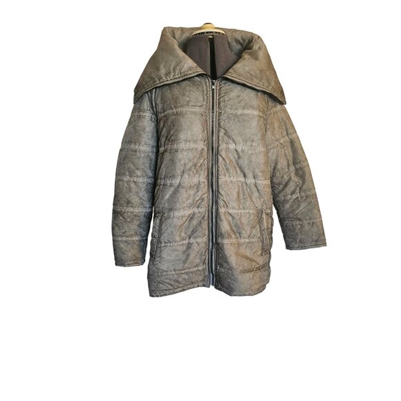 Razzoli Lightweight Parka Jacket Green Gray Artsy Funky Oversized Collar Zipper - Picture 1 of 13